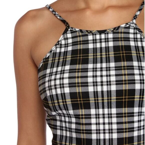 Windsor Checkered "Plaid About You" Crop Top EUC Black White and Yellow - Picture 3 of 6